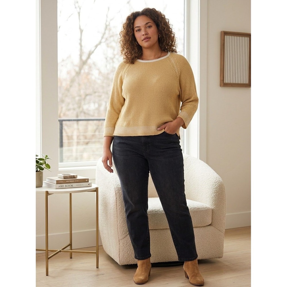 Poetry Organic Cotton Ribbed Sweater Yellow Raglan Sleeve US 8